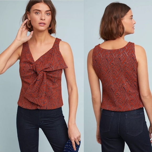 Anthropologie eva franco metallic chevron bow‎ sleeveless top XS - Picture 1 of 7